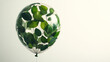 © Pee - A balloon filled with green leaves on a white background, symbolizing nature and celebration.