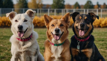 three happy dogs