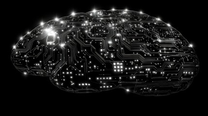 Aufkleber - Intricate satellite patterns illuminate a brain silhouette against a dark background at night