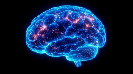 Poster - A glowing brain silhouette filled with a hexagonal grid pattern on a black background