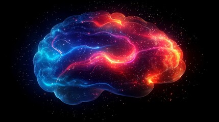 Poster - Colorful brain silhouette filled with animated waveforms symbolizing creativity and thoughts