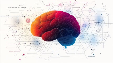 Poster - A geometric representation of the human brain silhouette with vibrant colors