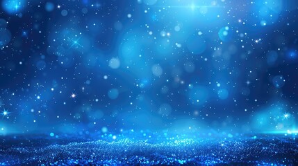 Poster - A mesmerizing blue background filled with sparkling particles and soft light, creating a dreamy and serene atmosphere.
