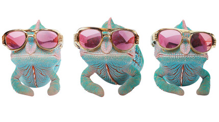 Poster - Chameleons With Sunglasses Showcased in a Vibrant Collection Generative AI