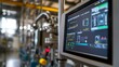 © euthan - Industrial IoT Configuration, showcasing a factory environment with advanced sensors and monitors actively tracking and displaying real-time production metrics and analytics