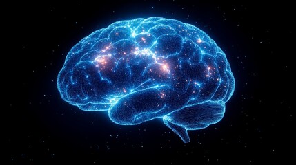 Poster - A glowing brain silhouette formed by luminous white lines against a dark background