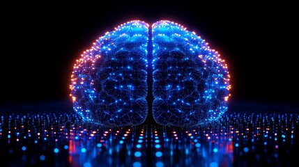 Poster - A silhouette of a brain filled with a hexagonal grid of vibrant lights against a dark background