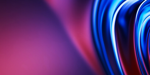 Aufkleber - Abstract metallic soft waves, blue violet shiny iridescent liquid shapes. 3d render illustration