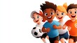 © Design Depot - A delightful cartoon scene of kids running joyfully together, with a focus on a soccer ball, illustrating themes of play, teamwork, and the joy of childhood.