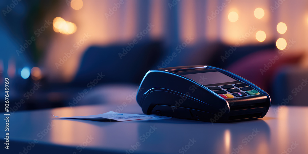 Countertop Reader Credit card reader on a simple countertop printing a receipt. Cashless ...