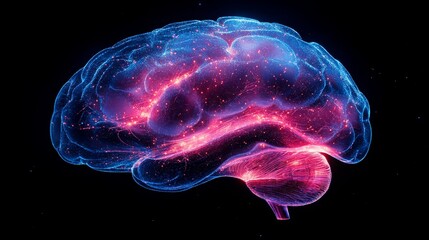 Poster - A cyberpunk-inspired silhouette of a human brain glowing in vibrant digital colors