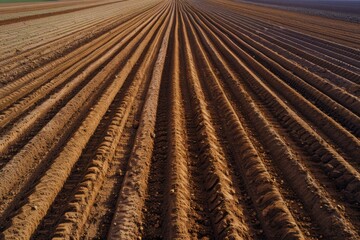 Wall Mural - aerial view of plowed field ready for spring planting.