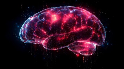 Poster - A cyberpunk silhouette of a human brain illuminated with vibrant digital colors at night