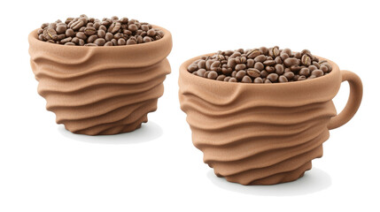 Poster - Stylish Cups Filled With Coffee Beans on a Transparent Background Generative AI