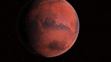 Wall Mural - mars planet solar system. animation approaching in red planet mars in outer space background with st