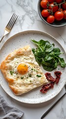 Wall Mural - Delicious slice of frittata with spinach and roasted tomatoes served on a modern plate