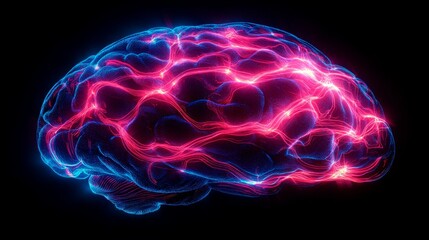 Poster - A brain silhouette illuminated by vibrant laser beams showcasing neural activity dynamics