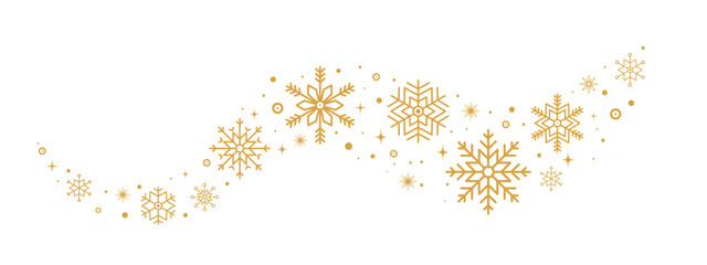 Aufkleber - Abstract golden snowflakes border isolated on white background. Christmas card with snowfall, star, sparkling and glitter texture. Luxury New year 2025 ornament. Vector