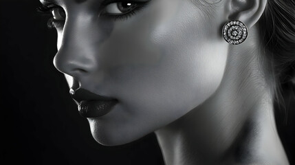 Wall Mural - Jewelry Glam: Portrait of a model wearing silver earrings, focusing on beauty and elegance.  