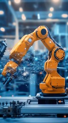 Poster - a robotic arm performs precise assembly tasks in a modern manufacturing facility during daylight hou