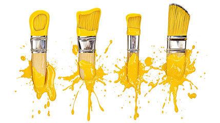 Poster - Vibrant Collection of Paintbrushes Splattered With Yellow Paint Generative AI