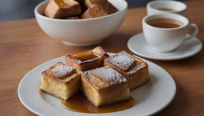 Wall Mural - french toast bites with cinnamon sugar and maple syrup on the side