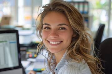 Poster - Contented Female Accountant. Joyful Business Financial Auditor