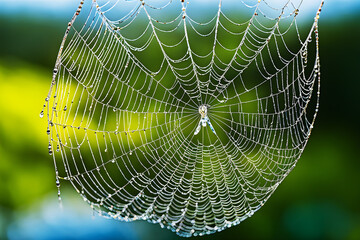 spider web with morning dew drops