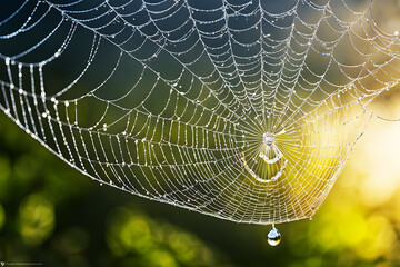 spider web with morning dew drops