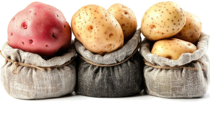 Poster - Fresh Potatoes in Burlap Bags on a Clear Background Generative AI