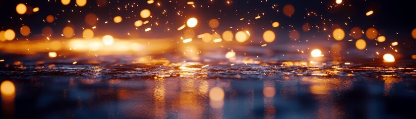 Poster - Vibrant Sparks Over Reflective Surface at Dusk