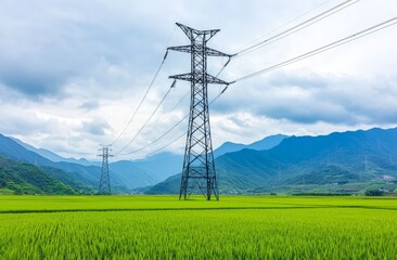 A sunrise view of high voltage power pylons and powerlines over Canterbury, South Island