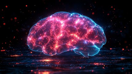 Poster - Silhouette of a brain composed of glowing connected lines against a dark background at night