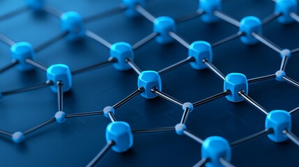 Poster - Image of abstract blue molecular structure and beautiful scientific background in biotechnology and nanotechnology.