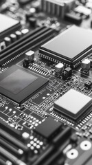 Poster - close-up view of a complex circuit board showcasing intricate electronic components and connections 