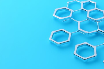 Poster - three-dimensional rendering of graphene nanotechnology structure on blue background