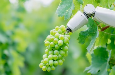 Poster - digital farming and smart farming robotic arm picking grape fruit using smart technology
