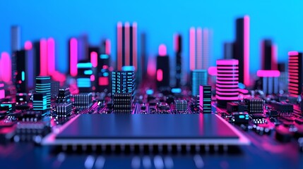 Poster - Microshot of Computer Chips on Silicon Wafer during Semiconductor Manufacturing. Semiconductor Wafer Texture.