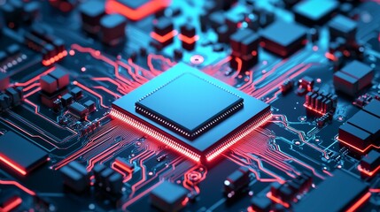 Poster - A macro view of a silicon wafer. Semiconductor wafer texture during semiconductor fabrication or manufacturing.