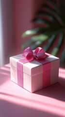 Canvas Print - A gift box with a pink ribbon. AI.