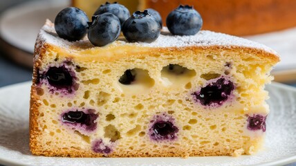 Wall Mural - A photo of a slice of lemon blueberry poke cake