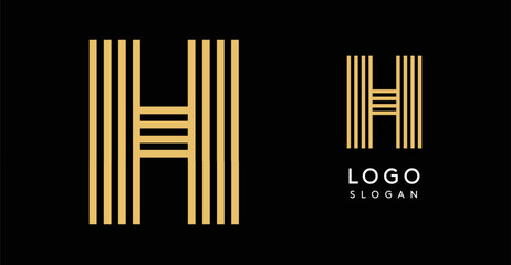 Aufkleber - Geometric golden letter H, four parallel lines forming a modern and minimalistic logo design. Elegance luxury logotype for premium branding and corporate identity. Vector illustration.