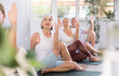 © JackF - Group of elderly people in sportswear practice yoga on mat in fitness studio