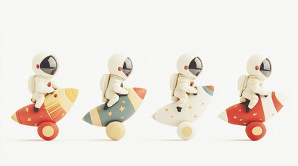Poster - Space-Suited Astronauts on Colorful Toy Rockets Generative AI