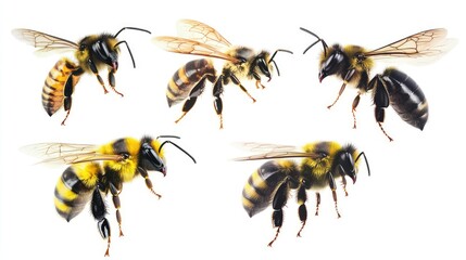 Poster - Various Flying Bumblebees Captured in Detailed Close-Up View Generative AI