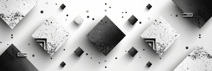 Poster - An arrangement of various geometric shapes in black and white creates a striking abstract composition.