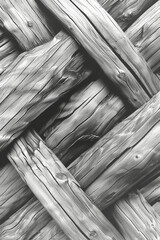 Poster - A close-up of interwoven wooden planks showcasing the intricate patterns and textures. The image emphasizes the natural grain and organic beauty of the wood, reflecting light and shadows.