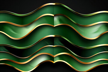 Poster - This composition showcases smooth green waves adorned with elegant gold edges, creating a dynamic visual effect. The interplay of colors and shapes evokes a sense of fluidity and sophistication.