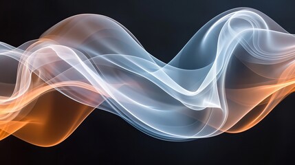 Fototapete - Soft waves of white, orange, and gray swirl gracefully against a dark background, creating a mesmerizing abstract effect that evokes motion and fluidity in the viewer's mind.