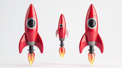 Poster - red rockets launching with flames at a futuristic exhibition event generative ai